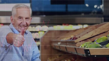 Poster - Animation of data processing over senior caucasian man in shop