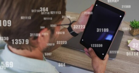 Poster - Animation of data processing over caucasian man using tablet