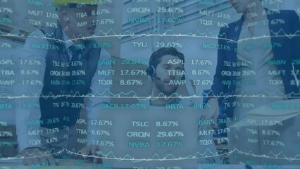 Poster - Animation of financial data processing over diverse business people in office