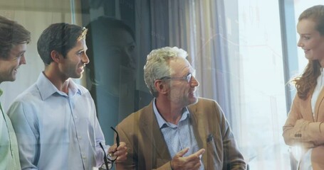 Poster - Animation of financial data processing over group of business people