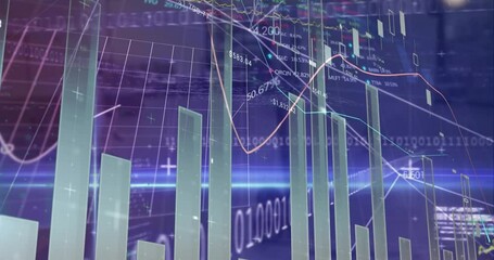 Poster - animation of multiple graphs, programming language and trading board over abstract background