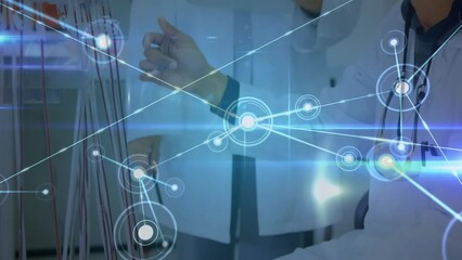 Poster - Animation of network of connections and light over diverse scientist working