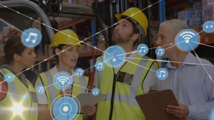 Poster - Animation of network of connections over group of diverse warehouse workers