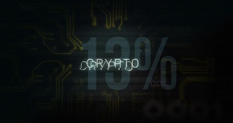 Poster - Animation of crypto text, counting from 0 to 58 percent, x symbol, glitch technique