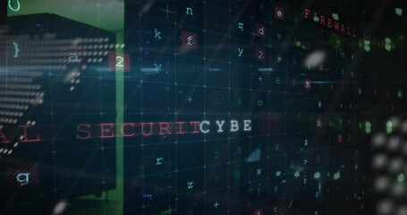 Poster - Animation of computer language, numbers, alphabets, symbols and maps against abstract background