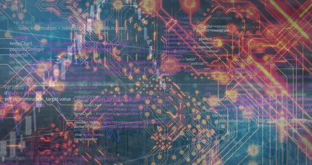 Poster - Animation of circuit board texture and graph over programming language in background