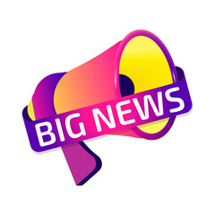 Aufkleber - Big News banner label, badge icon with megaphone. Flat design