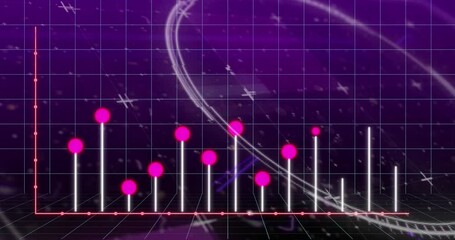 Poster - Animation of graph, circles, glitch technique and programming language over grid pattern