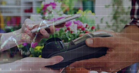 Poster - Animation of data processing over hands paying with smartphone