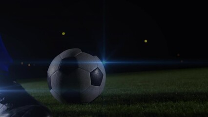Poster - Animation of blue light spot of low section of male soccer player kicking the ball