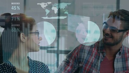 Poster - Animation of data processing over caucasian business people in office