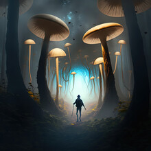 Magic Mushroom In The Forest