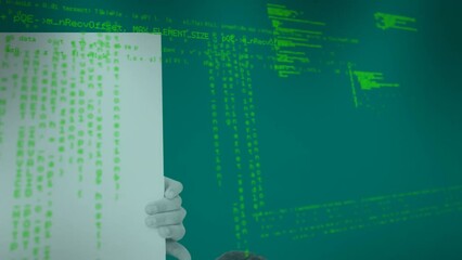 Poster - Animation of data processing over hand with blank card