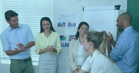 Poster - Animation of shapes over diverse business people in office