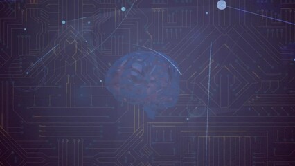 Poster - Animation of network of connections with digital brain over computer circuit board