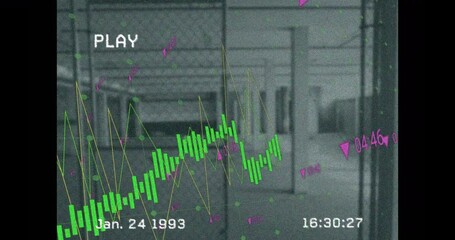 Poster - Animation of interference with purple lines and data processing over building interior