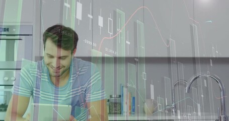 Poster - Animation of data processing over caucasian man using tablet