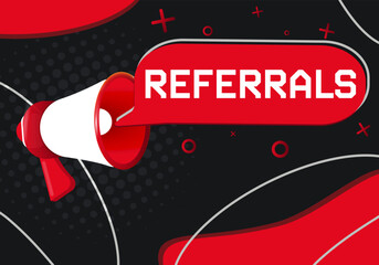 Aufkleber - Referrals. Hand Holding Megaphone With Speech Bubble