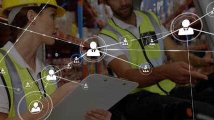 Poster - Animation of network of connections over diverse workers in warehouse