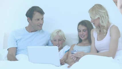 Poster - Video of couple with son and daughter paying online with credit card using laptop