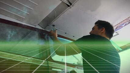 Poster - Animation of neon lines over caucasian man