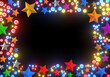 Christmas frame - christmassy greeting card - colorful stars and lights on black background