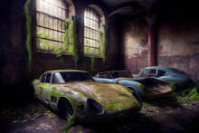 Wrecked Cars In A Lost Place - Generative AI