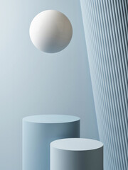 Premium podium space for product presentation, blue background geometry composition, 3d render, 3d illustration.