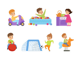 Sticker - Playful Little Children at Playground Engaged in Different Activity Vector Set