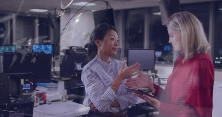Poster - Animation of data processing over diverse business people in office