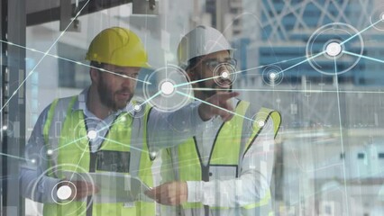 Poster - Animation of network of connections over caucasian male workers