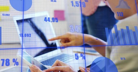 Poster - Animation of data processing over caucasian businesswoman in office