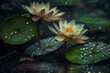 Raindrops on water lilies Generative AI