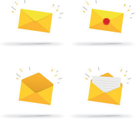 Poster - Letter envelope with paper document vector illustration. Closed, open with a message e-mail envelopes. Set mailbox vector icons in flat style. White on background.