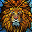 Stained glass window with lion head. Generative AI. Not based on any