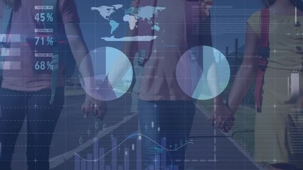 Poster - Animation of data processing over caucasian friends holding hands