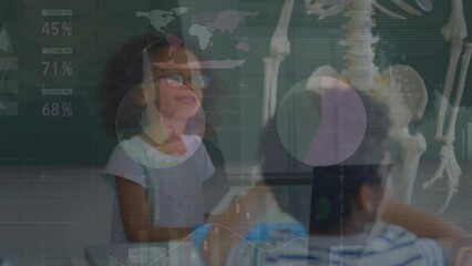 Poster - Animation of data processing over diverse schoolchildren with teacher