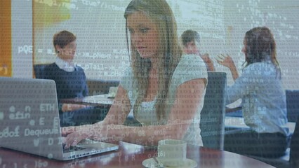 Poster - Animation of data processing over caucasian business people in office