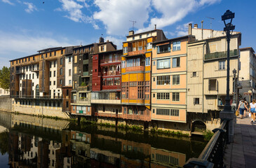 View of river and bridge of city of Castres, France