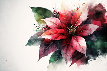 Poinsettia Watercolor Illustration, National Poinsettia Day, Floral Illustration for design templates, print, fabric or backgrounds, Generative AI