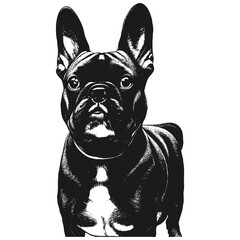 French bulldog portrait hand drawn vector ,black and white drawing of dog