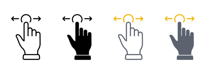 Poster - Swipe Gesture Line and Silhouette Color Icon Set. Hand Cursor of Computer Mouse Pictogram. Pointer Finger Press Touch Click Symbol Collection on White Background. Isolated Vector Illustration