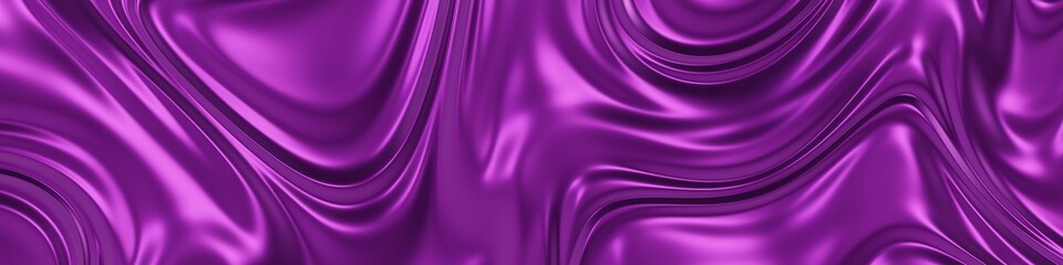 Poster - Wide silk purple wavy banner background with glossy finish. 3D Rendering.