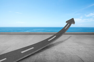 Poster - Asphalt road arrow with ocean view