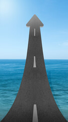 Poster - Asphalt road arrow with ocean view