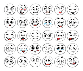 Wall Mural - Hand drawn emotions set. Collection of stickers for social networks and reactions for messenger. Expression and feelings, emotions. Cartoon flat vector illustrations isolated on white background