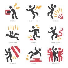 Accident Icon Set,color Flat Style,vector And Illustration