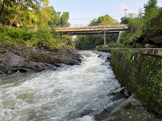 One of travel destination in Yogyakarta, Indonesia named Lava Bantal. It is river and rocks formed from solidified lava.