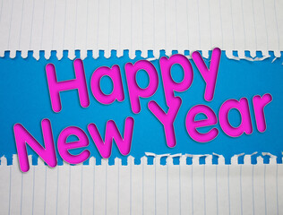 Poster - Happy New Year text with Torn, Crumpled White Paper on colored background.
