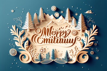 Winter Christmas composition in paper cut style. Vector illustration.